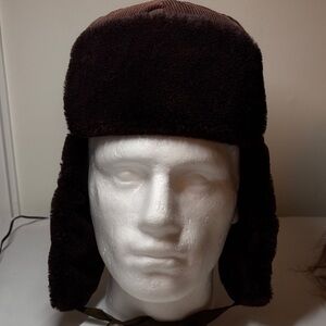 Swan Brown Corduroy Faux Fur Insulated Ear Flap Hat Estimated M/L